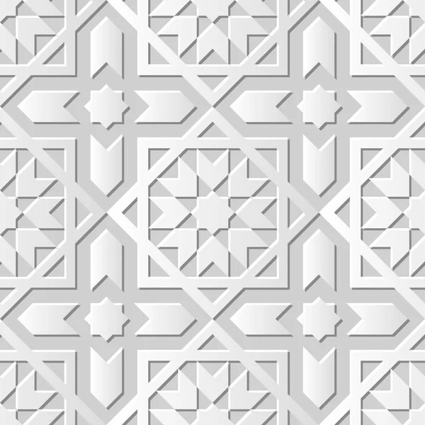 Vektorový damaškové plynulý 3D papír Art vzorek pozadí 208 islámský kříž hvězda — Stockový vektor