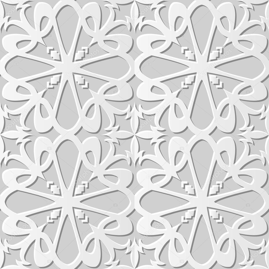 Vector damask seamless 3D paper art pattern background 089 Curve Cross Kaleidoscope