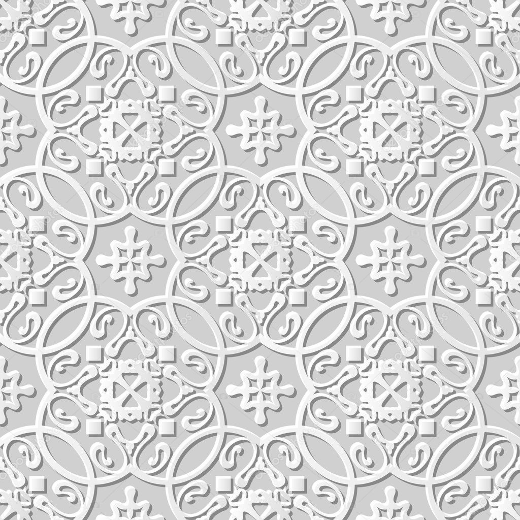 Vector damask seamless 3D paper art pattern background 097 Curve Cross Spiral