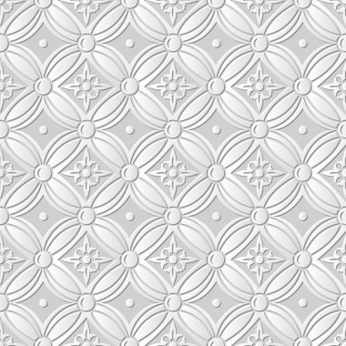 Vektör damask dikişsiz 3d kağıt sanat desen arka plan 227 Vintage Yuvarlak Çapraz Çiçek