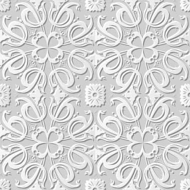 Vektör damask dikişsiz 3d kağıt sanat desen arka plan 249 Spiral Çapraz Çiçek