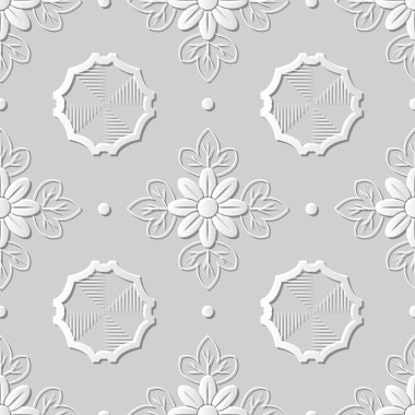 Vektör damask dikişsiz 3d kağıt sanat desen arka plan 260 Polygon Cross Flower