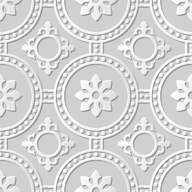 Vektör damask dikişsiz 3d kağıt sanat desen arka plan 265 Yuvarlak Nokta Çapraz Çiçek