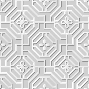 Vektör damask dikişsiz 3d kağıt sanat desen arka plan 296 Spiral Sekizgen Çapraz Çiçek