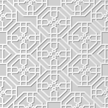 Vektör damask dikişsiz 3d kağıt sanat desen arka plan 305 Sekizgen Çapraz Çiçek