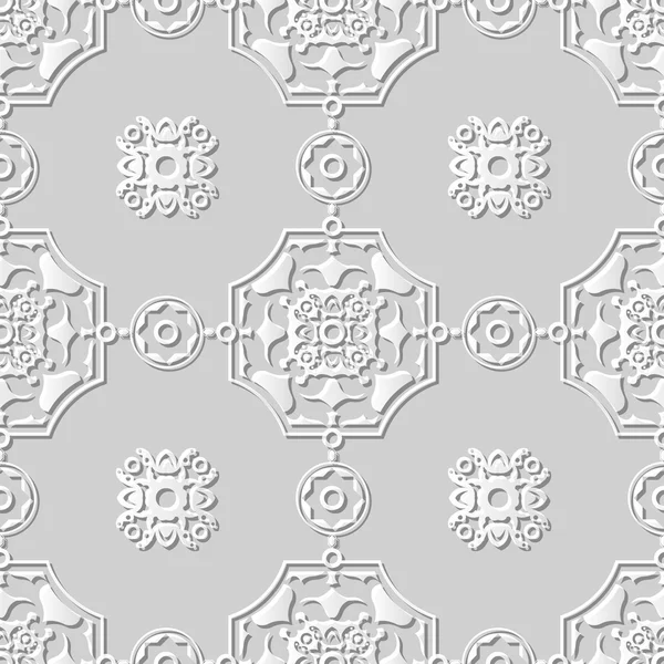 Vecteur damassé sans couture 3D papier motif d'art fond 221 Polygone Croix ronde — Image vectorielle