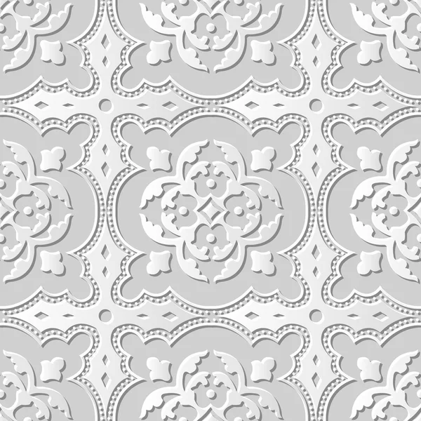 Vector damask seamless 3D paper art pattern background 230 Cross Curve Dot Line — Stock Vector