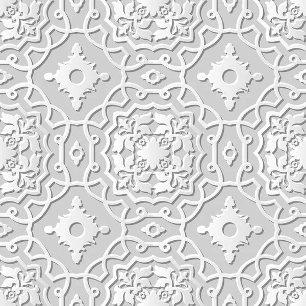 Vector damask seamless 3D paper art pattern background 236 Curve Cross Frame — Stock Vector