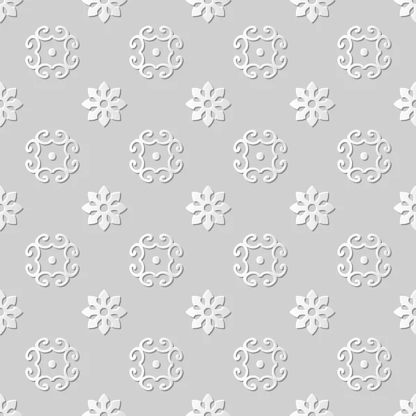 Vektor Damast nahtlose 3D Papier Kunst Muster Hintergrund 264 runde Kreuz Blume — Stockvektor