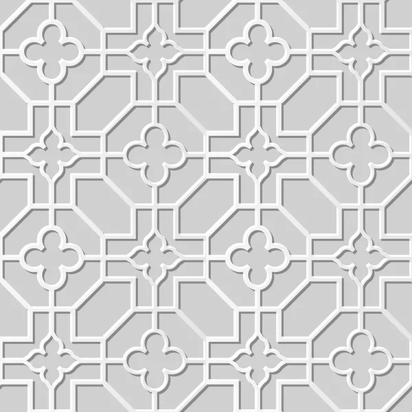Vector damask seamless 3D paper art pattern background 309 Octagon Cross Flower — Stock Vector