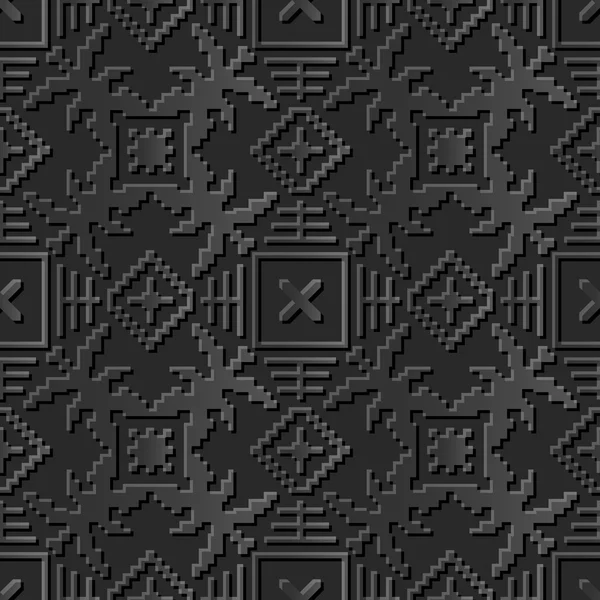 Nahtlose 3D elegante dunkle Papierkunst Muster 019 Mosaik quadratische Geometrie — Stockvektor