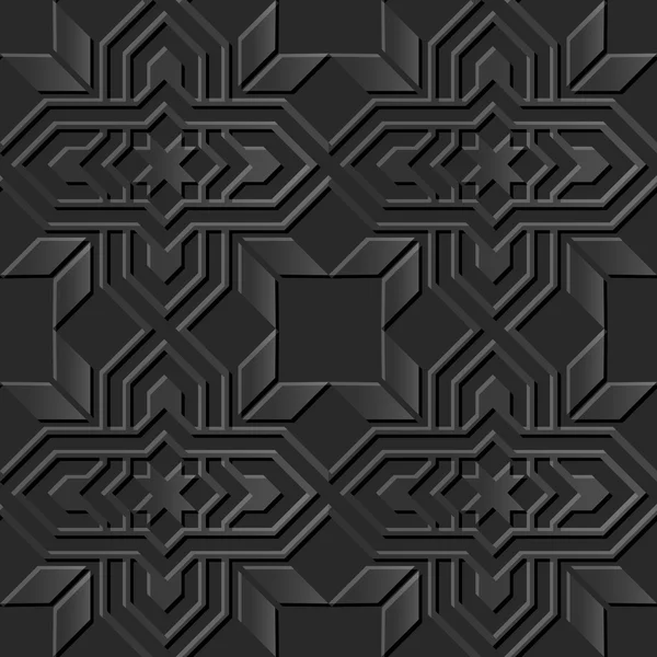 Sömlös 3d eleganta mörka papperskonst mönster 020 Star Cross ram — Stock vektor