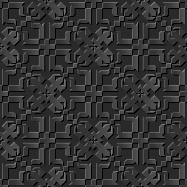 Naadloze 3d elegante donker papier kunst patroon 025 Cross geometrie Caleidoscoop — Stockvector
