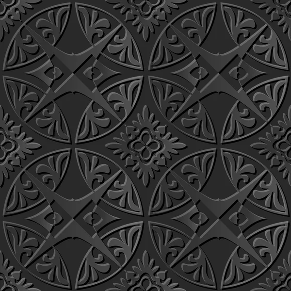 Безшовний 3D елегантний темний паперовий художній візерунок 035 Круглий хрест Квітка — стоковий вектор