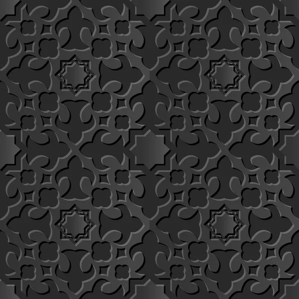 Seamless 3D elegant dark paper art pattern 058 Star Curve Cross — Stock Vector