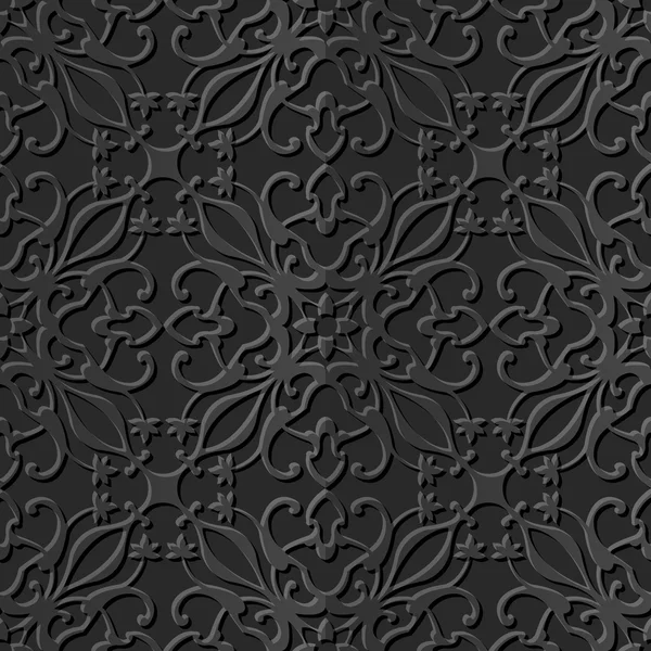 Seamless 3D elegant dark paper art pattern 080 Cross Vine Flower — Stock Vector