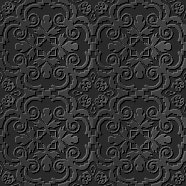 Nahtlose 3D elegante dunkle Papierkunst Muster 094 Spiralkurven Kaleidoskop — Stockvektor