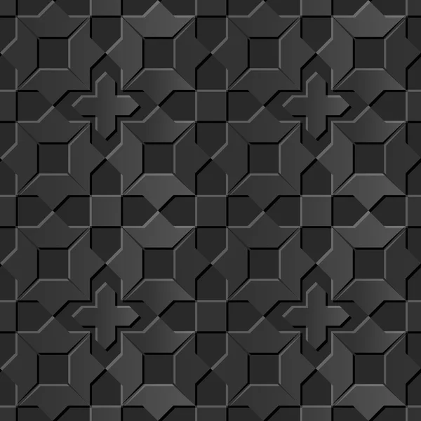 Nahtlose 3D elegante dunkle Papierkunst Muster 109 Sterne Kreuzgeometrie — Stockvektor