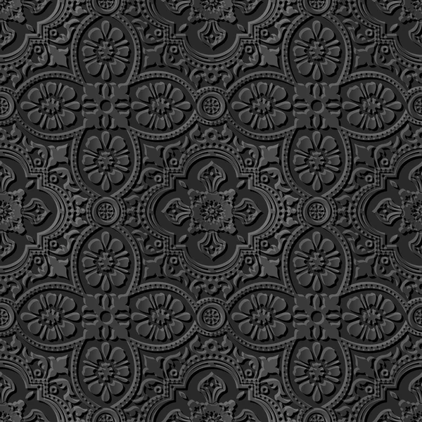Seamless 3D elegant dark paper art pattern 118 Lace Curve Round Kaleidoscope — Stock Vector