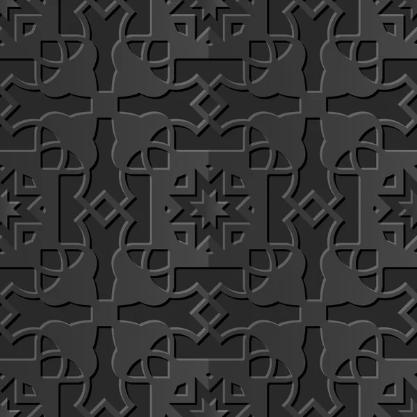 Nahtlose 3D elegante dunkle Papierkunst Muster 133 Sterne Kreuzgeometrie — Stockvektor