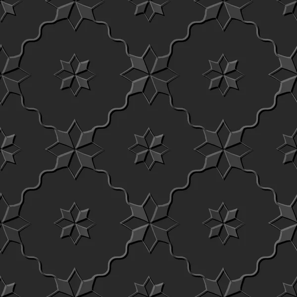 Nahtlose 3d elegante dunkle Papierkunst Muster 172 Sterne Kreuzwellenlinie — Stockvektor