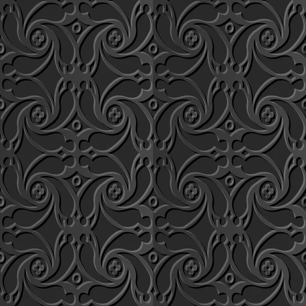 Inconsútil 3D elegante patrón de arte de papel oscuro 192 flor de cruz espiral — Vector de stock