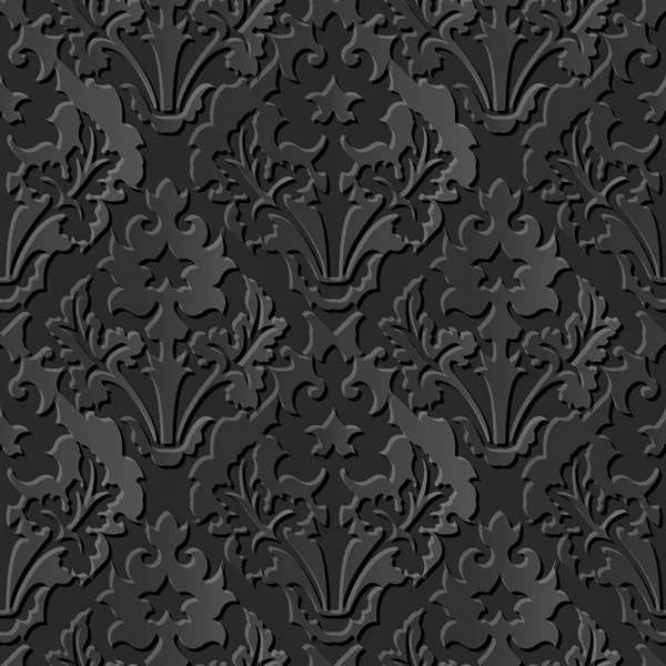 Seamless 3D elegant dark paper art pattern 200 Vintage Leaf — Stock Vector