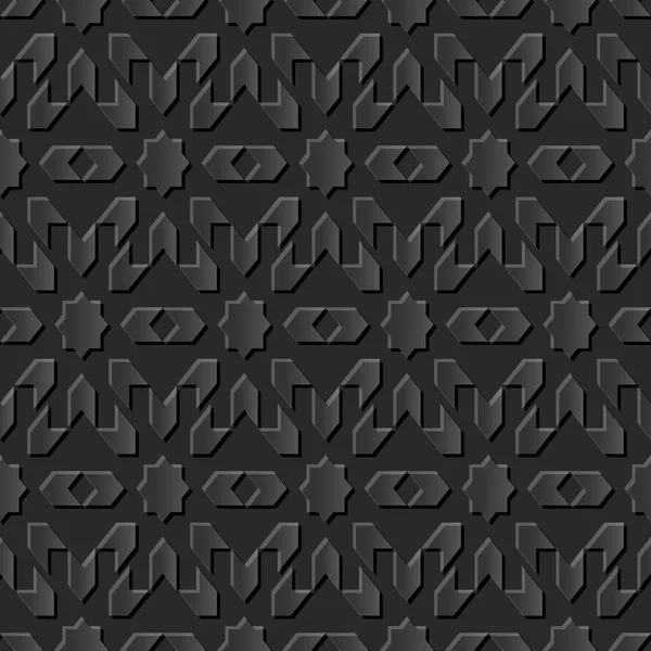 无缝 3d 优雅的黑纸艺术图案 252 明星箭头几何 — 图库矢量图片