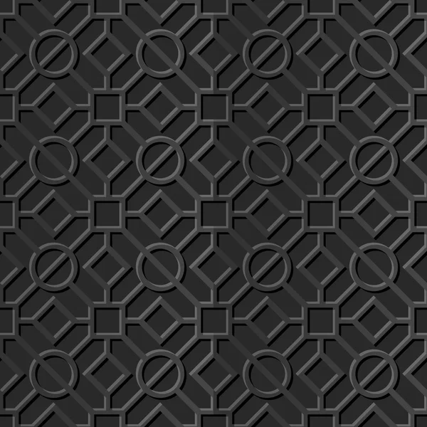 Sømløs 3D elegant mørkt papirmønster 275 Square Round Cross – stockvektor