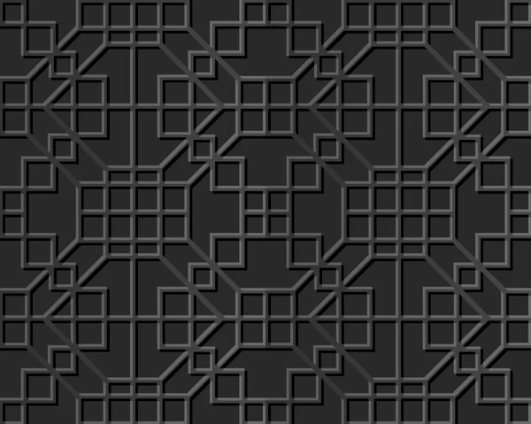 Nahtlose 3d elegante dunkle Papierkunst Muster 353 Quadrat-Karo-Kreuz — Stockvektor