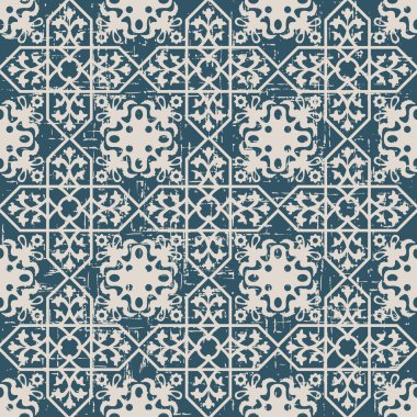 Çapraz çiçek geometrisi çizgi deseni dikişsiz yıpranmış antik arka plan görüntüsü.