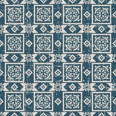 Kare geometri kaleydoskop deseni dikişsiz yıpranmış antik arka plan görüntüsü.