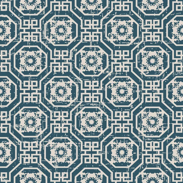 Nahtlos verschlissen antiken Hintergrund Bild der Achteck-Spirale quadratischen Blumenmuster. — Stockvektor