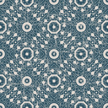 Kare haç sekizgen çiçek deseni Dikişsiz yıpranmış antik arka plan görüntüsü.