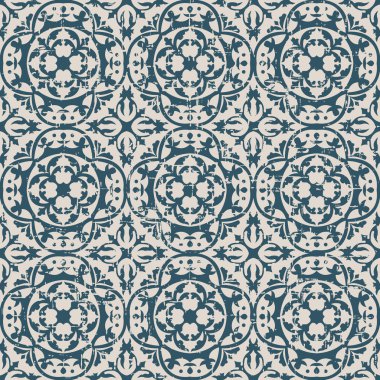 Yuvarlak eğri geometri yaprak deseni dikişsiz yıpranmış antik arka plan görüntüsü.