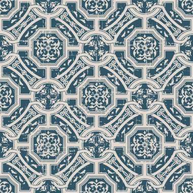 Yuvarlak kare zincir geometri çapraz çiçek Dikişsiz yıpranmış antikarka plan görüntüsü.