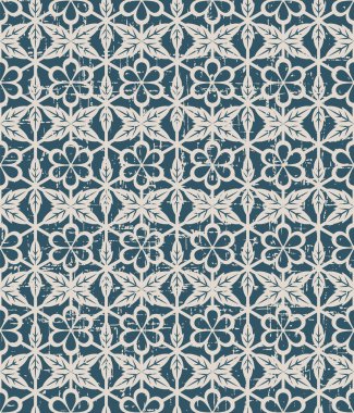 Yuvarlak çiçek yaprağı çapraz çokgen desen Dikişsiz yıpranmış antik arka plan görüntüsü.