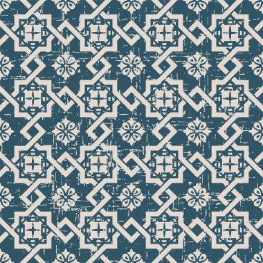 Kare yıldız çapraz çiçek deseni dikişsiz yıpranmış antik arka plan görüntüsü.