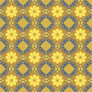 Sorunsuz arka plan görüntüsü oryantal altın sarı çiçek üçgen geometrisi