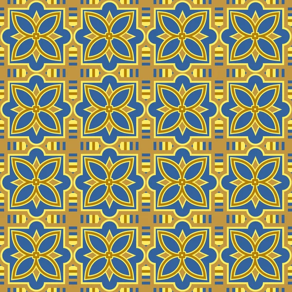 Image de fond sans couture de jaune doré croix carrée ligne de fleur — Image vectorielle