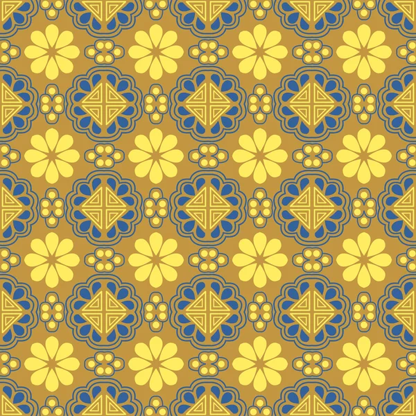 Image de fond sans couture de la géométrie de triangle de fleur jaune d'or oriental — Image vectorielle