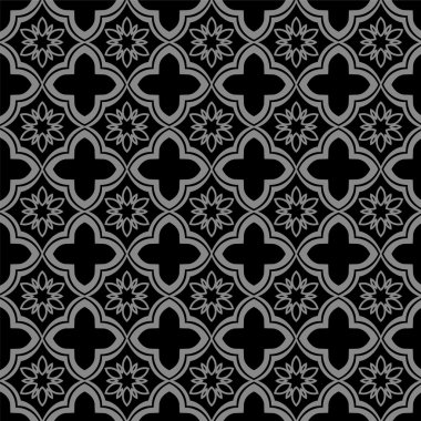 Zarif antika gümüş ve siyah arka plan 375_oriental eğrisi çapraz çiçek