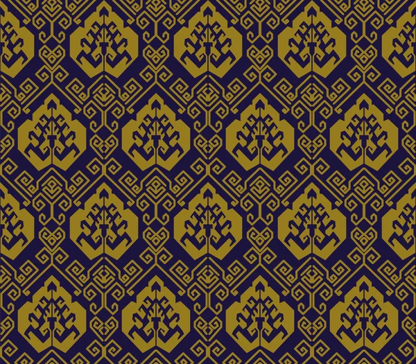 Elegante antiguo oro marrón y fondo azul 374 _ oriental espiral geometría línea — Vector de stock