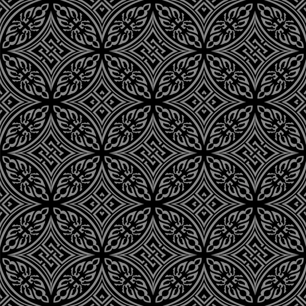 Elegant antique silver and black background 372_round aboriginal cross geometry — Stock Vector