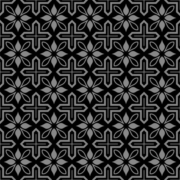 Elegant antique silver and black background 387_vintage cross geometry flower — Stock Vector
