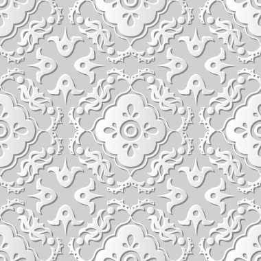 Sanat arka plan 375 yuvarlak çiçek çiçek Dürbünü sorunsuz 3d beyaz kağıt kesme