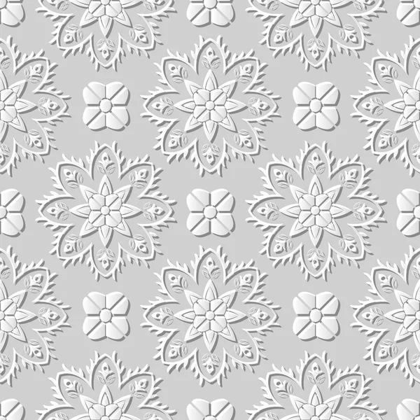Nahtlose 3D-weißes Papier geschnitten Kunst Hintergrund 377 Vintage Cross Blume Kaleidoskop — Stockvektor