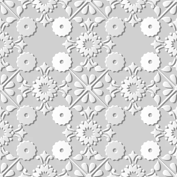 Nahtlose 3d weißes Papier geschnitten Kunst Hintergrund 379 Kreuz rund vintage Blume — Stockvektor