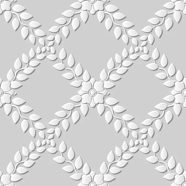 Seamless 3D white paper cut art background 380 cross leaf flower vine — Stock Vector