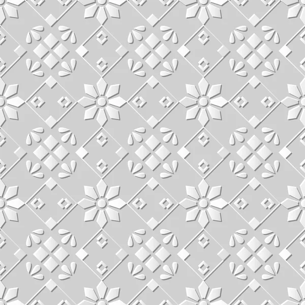Безшовний 3D білий папір вирізав художній фон 393 хрест квадратна перевірка квітка — стоковий вектор